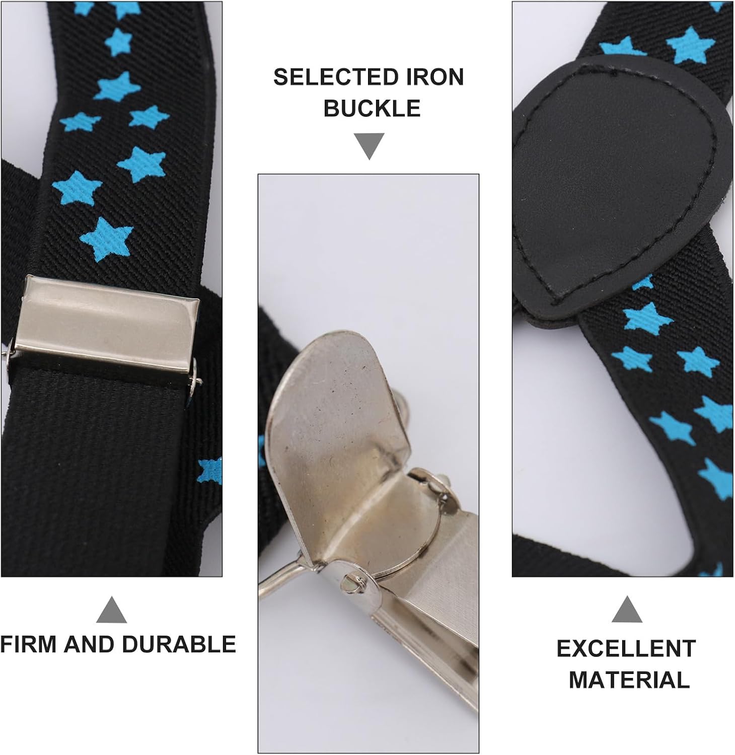 ’s Adjustable Printed Star Pattern Suspenders 2pcs with Strong Clips Elastic Trouser Straps Unisex Pants Accessory for Daily Wear Random Color