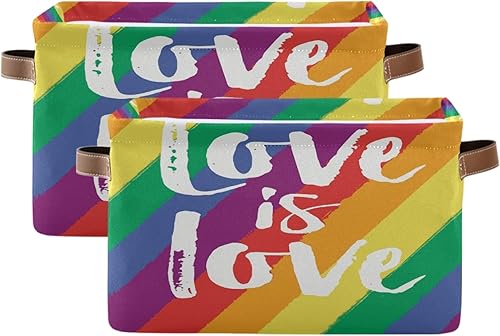 Miniatura 2 de AUUXVA Cesta de almacenamiento Love is LGBT Pride, caja de almacenamiento de lona duradera plegable para juguetes, cesta organizadora con asas para