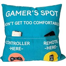 ZUYUROU Gamer Gifts, Pocket Design Throw Pillow Covers 18 x 18 Inch, Gaming Room Decor Stocking Stuffers Easter Basket Stuffers for Teen Boys Girls Men Father Boyfriends-Blue