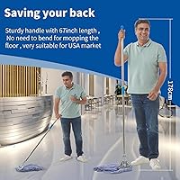 Vista 3 de Trapeador de cuerda de extremo de bucle resistente, mango de acero inoxidable de 67 pulgadas, mopa de grado industrial comercial para limpieza