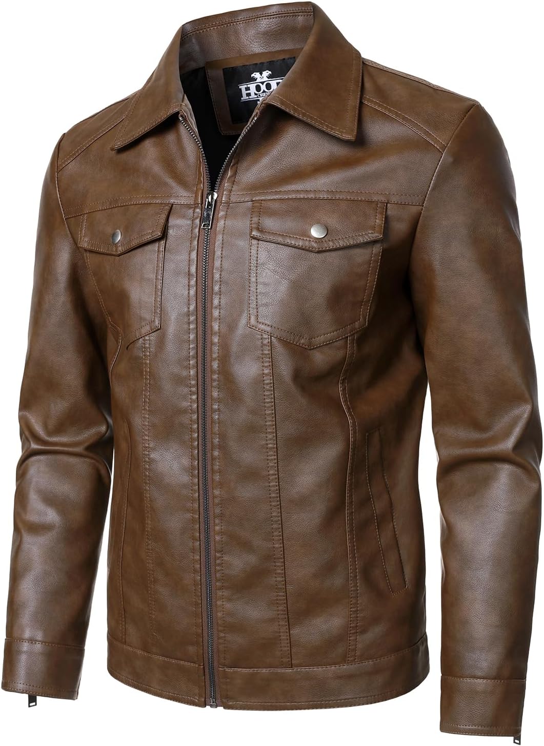HOOD CREW Mens Leather Jacket Motorcycle Biker Jackets Casual Lightweight Faux Leather Outwear - Image 3
