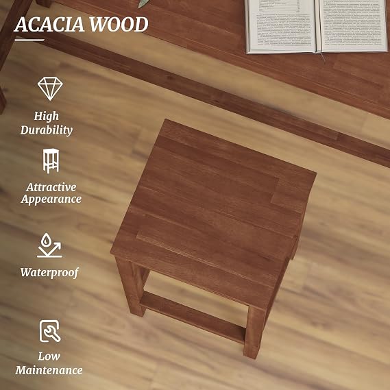 Cozyman 26 Inch Bar Stools Set of 4, Counter Height Bar Stool with Footrest, Acacia Wood Bar Chairs for Kitchen Island, Dining Room, Cafe, Bar Counter, Teak Brown