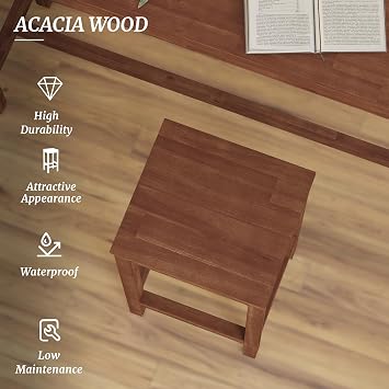 Cozyman 26 Inch Bar Stools Set of 4, Counter Height Bar Stool with Footrest, Acacia Wood Bar Chairs for Kitchen Island, Dining Room, Cafe, Bar Counter, Teak Brown