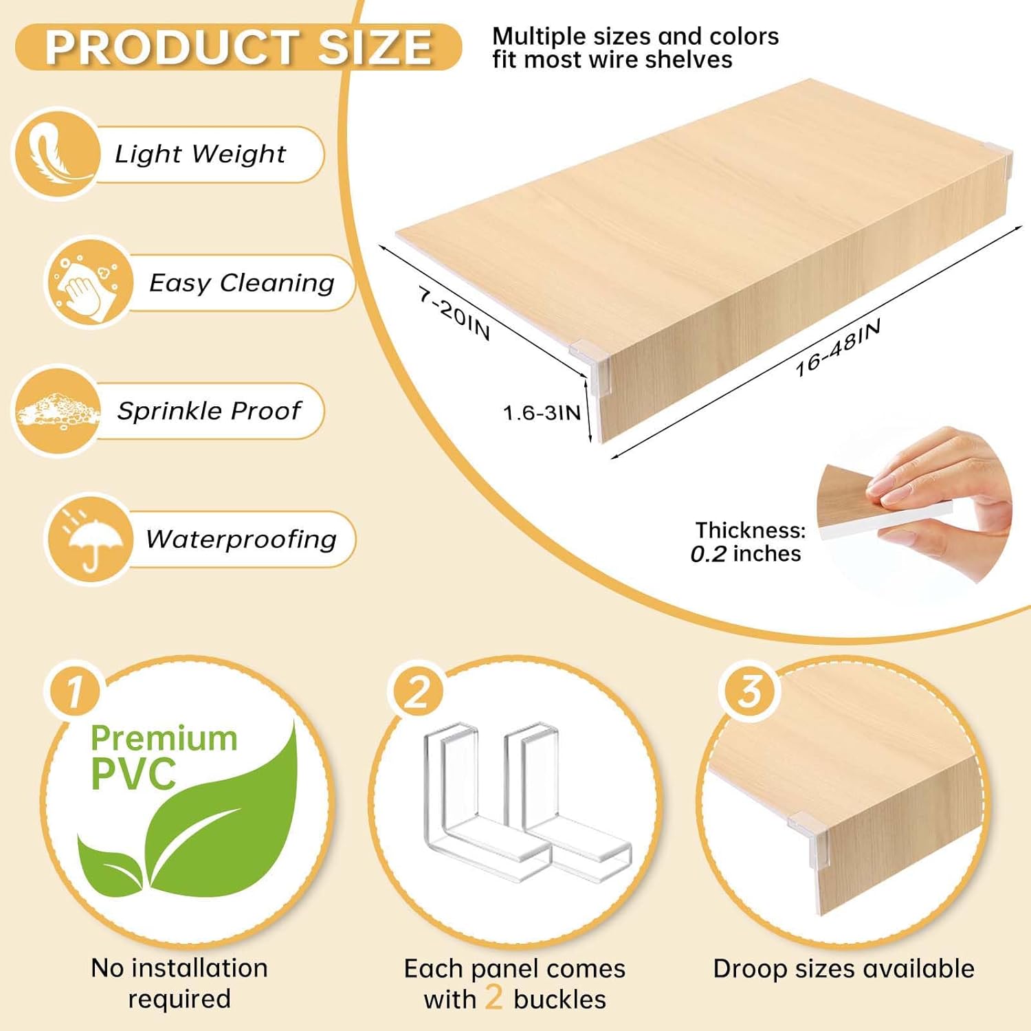 5 Pcs Custom Size PVC Wire Rcak Covers for Shelves, Wire Shelf Covers for Pantry, Kitchen, Bathroom, Closet & Garage, Waterproof Moisture-Resistant & Removable, Easy Install