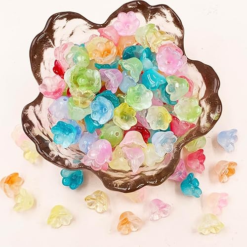 Miniatura 2 de Cuentas de flores, 140 cuentas de cristal sueltas de trompeta mixta, cuentas de vidrio sueltas de campana, cuentas espaciadoras con agujero para