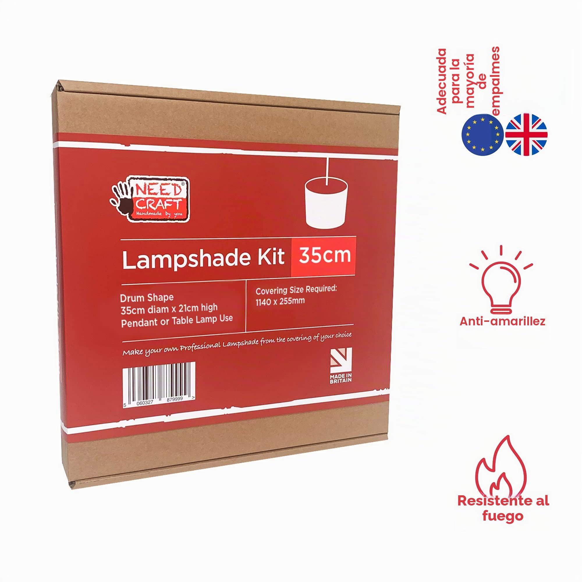 Kit de fabricación de pantallas de 35 cm para uso con lámparas de techo colgantes y lámpara de mesa y de pie, forma de círculo de tambor Needcraft Reino Unido, uso DIY con tela, textil, papel pintado