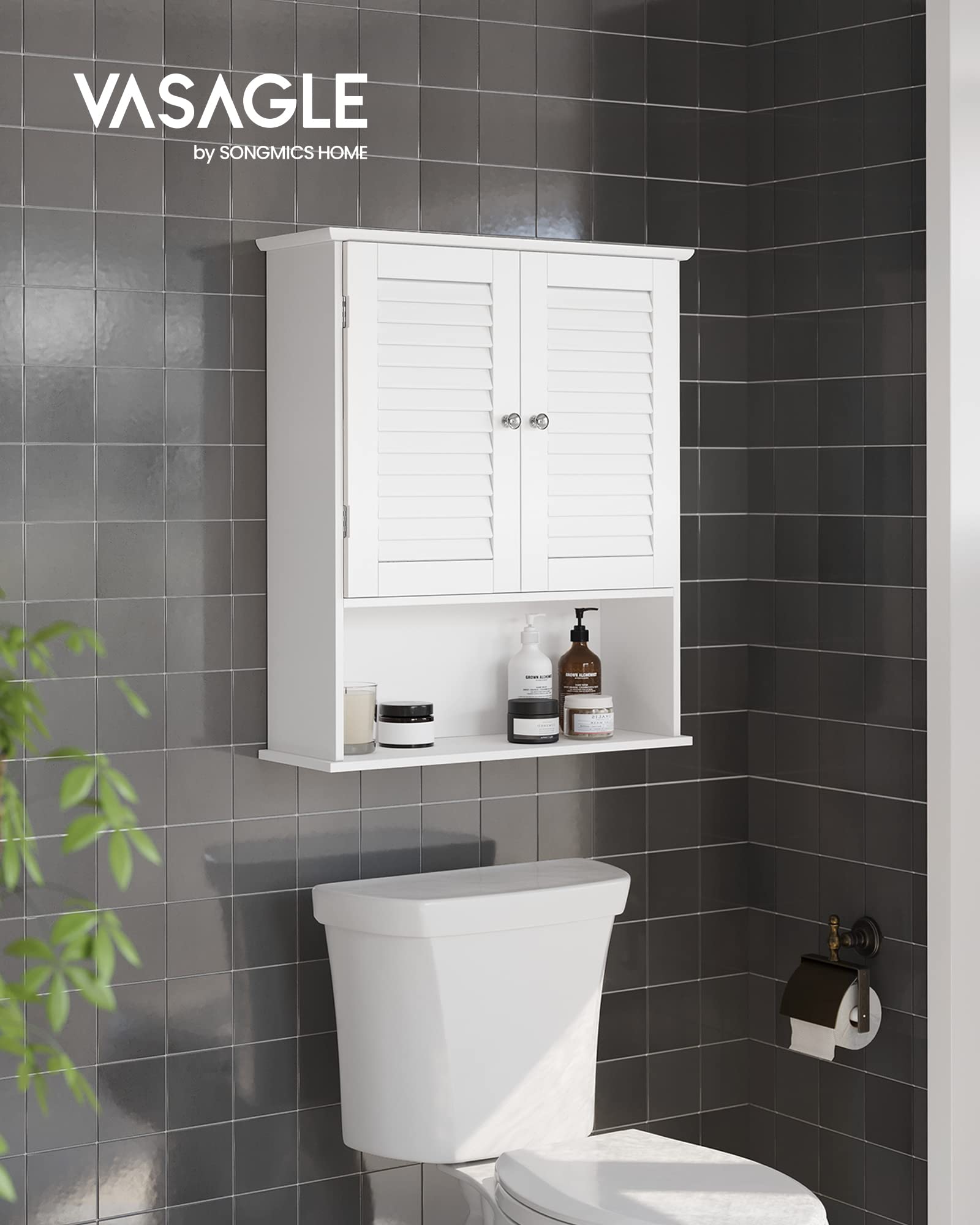 Shintenchi Armadietto Da Parete Per Bagno Con Anta, 3 Ripiani Regolabili, Da Mettere Sopra Il WC, Bianco, Soluzione Salvaspazio