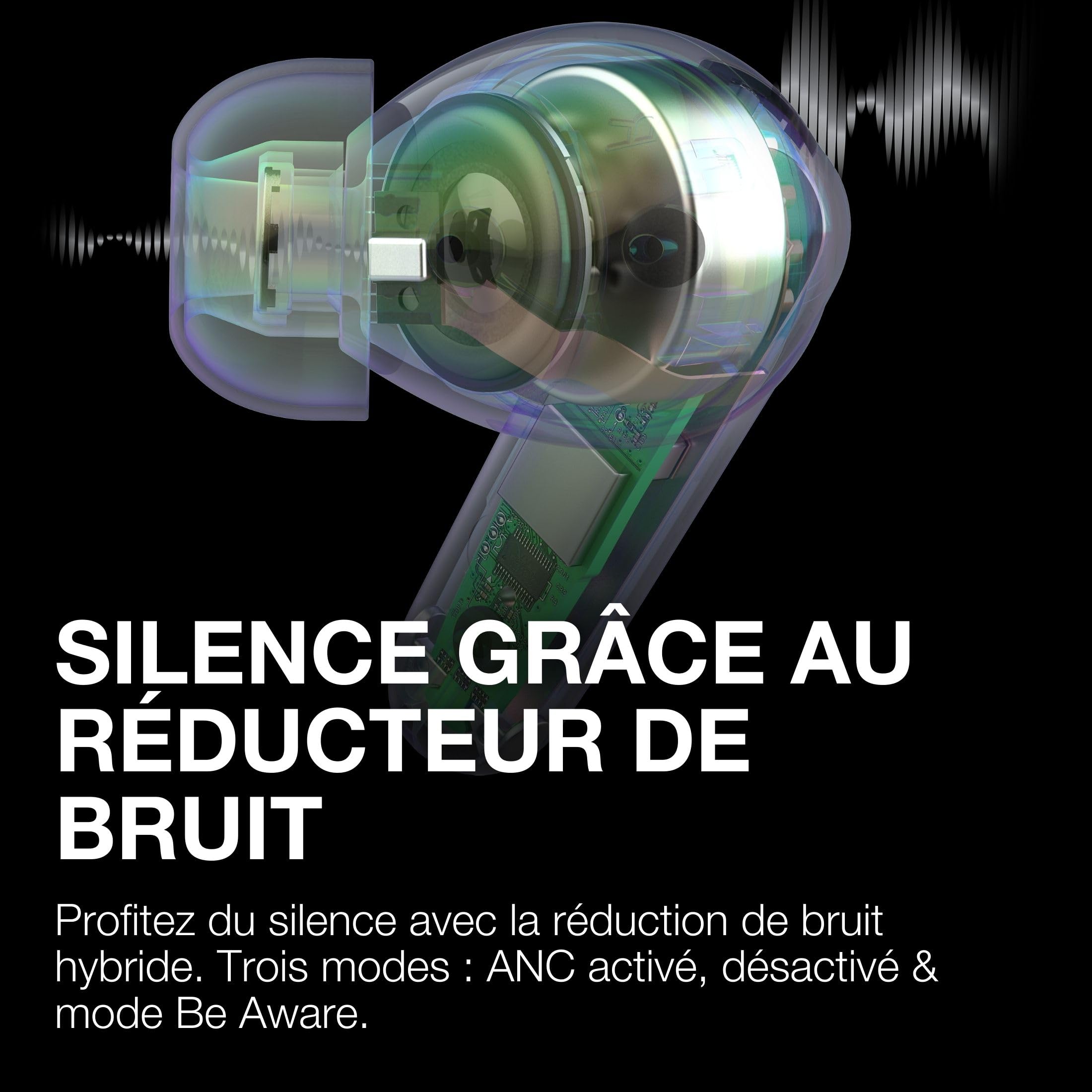 JLab JBuds Pods Écouteurs ANC - Écouteurs Bluetooth Intra-Auriculaires, 56+ h d'autonomie True Wireless, IP55 Résistant Transpiration, Audio Personnalisable, ContrôLe App, Multipoint, Noir