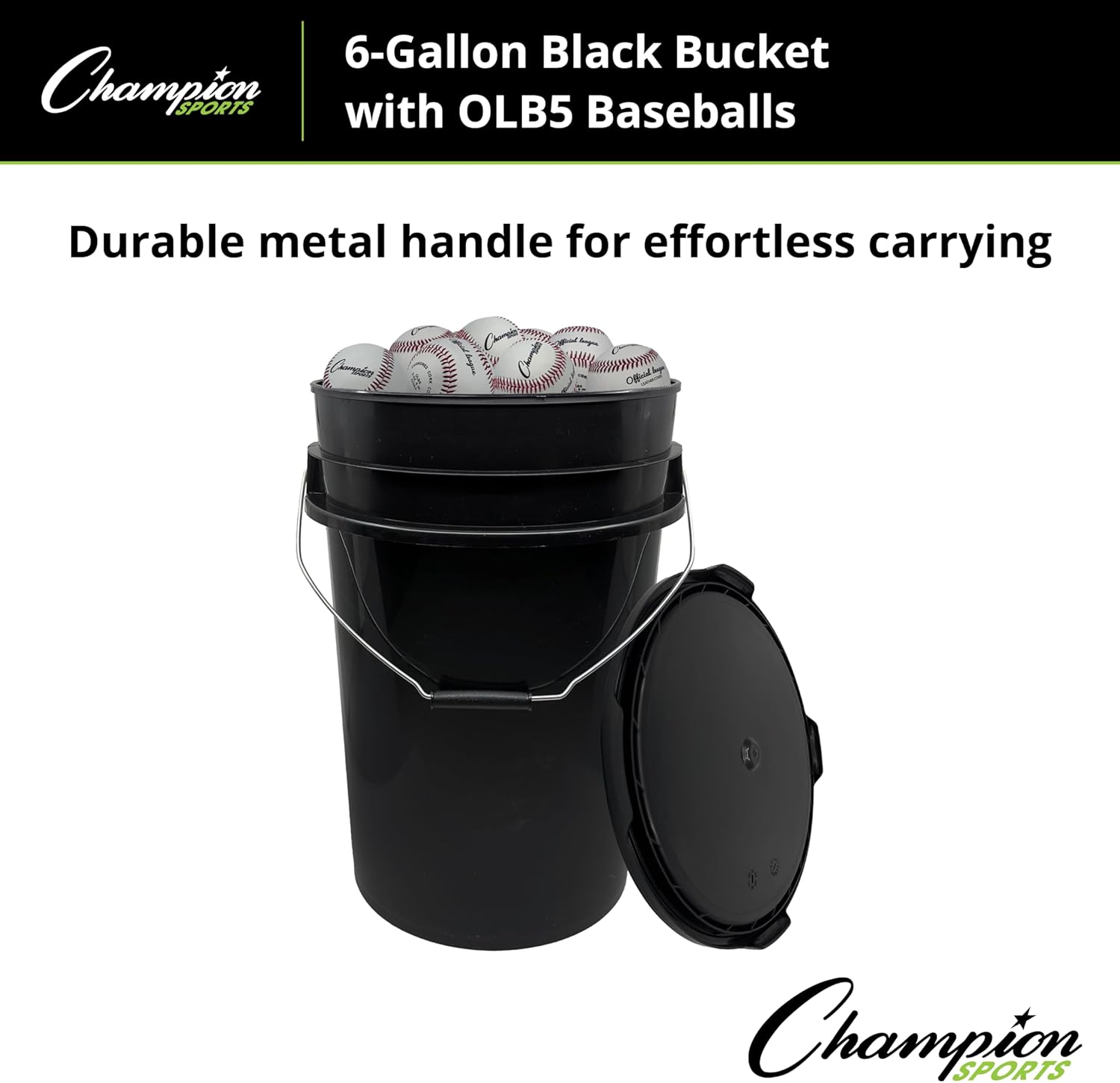 Champion Sports Leather Baseball | 30 Baseballs and Black Bucket | Indoor/Outdoor Genuine Leather Official League Baseballs for Practice Training or Real Game