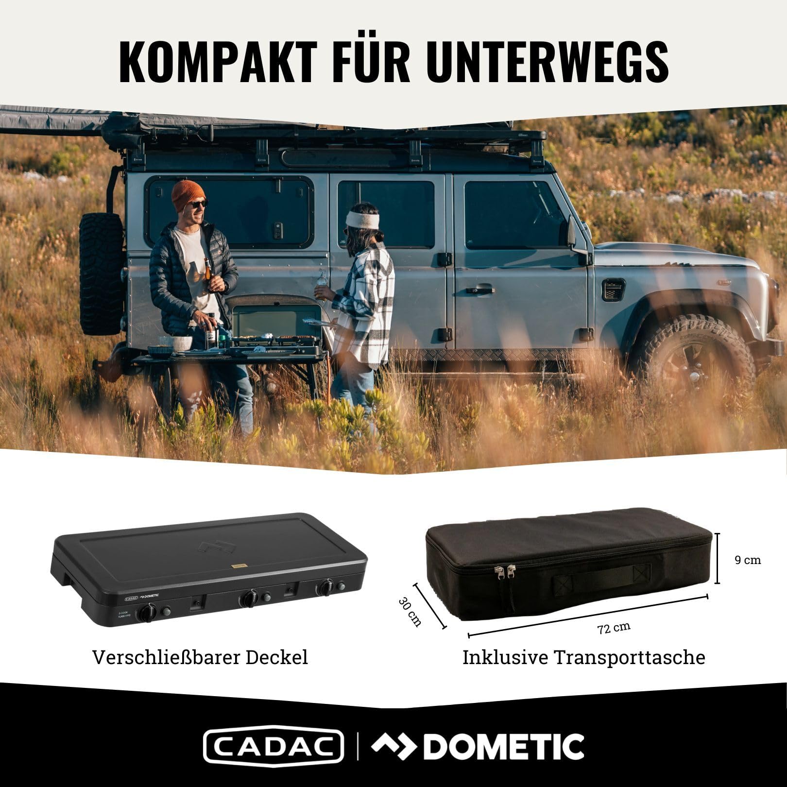 CADAC - 3 Cook Turbo FFD Deluxe - 50mBar - Grillen - Tragbare Grills - Kochfläche aus Edelstahl - Inkl. Schutzhülle - Campingplatz - BBQ-Must-Haves