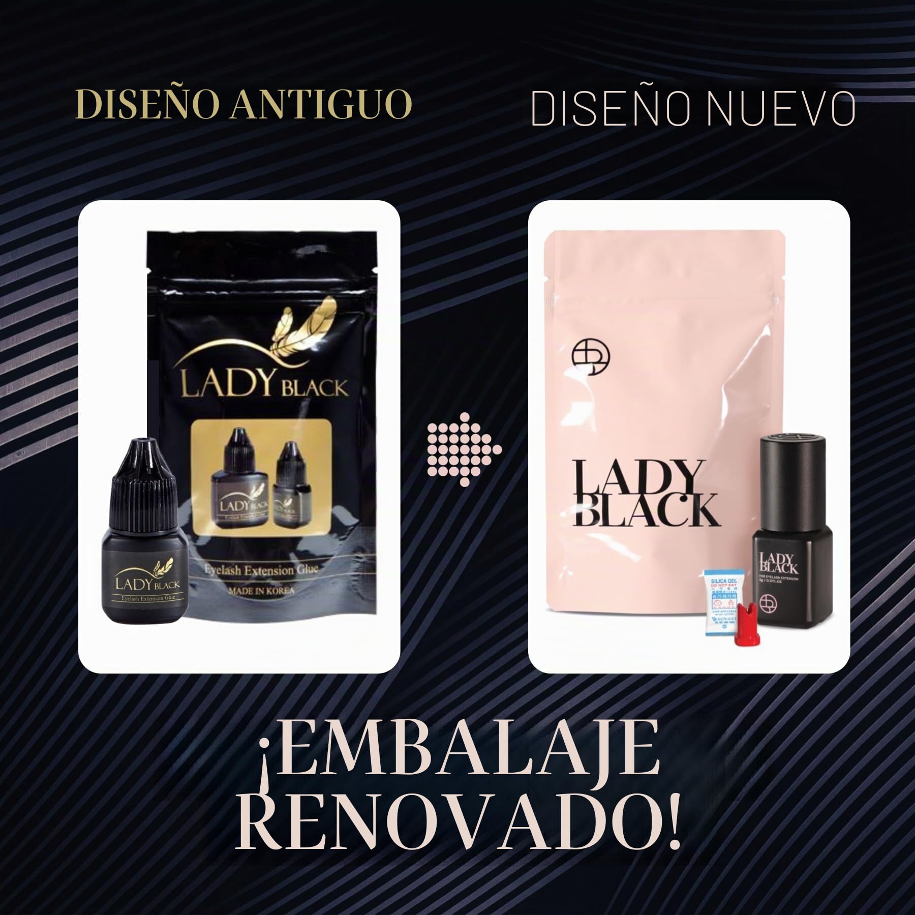 P-Beauty - Pegamento para extensiones de pestañas Sky Lady Black 5 ml, fijación ultra fuerte, 2 seg secado, hipoalergénico, duración 6-7 semanas, pegamento permanente
