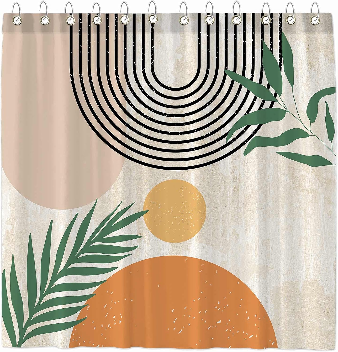 Funnytree Mid Century Abstract Shower Curtain Boho Arch Sun Beige Modern Minimalistic Home Bathtubs Bathroom Curtain Decoration Set with 12 Hooks Washable Durable Polyester 72"x72"