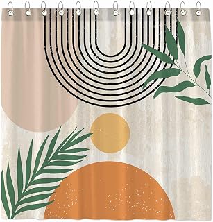 Funnytree 72x72 Inch Mid Century Abstract Shower Curtain Boho Arch Sun Beige Modern Minimalistic Home Bathtubs Bathroom Decoration Set with 12 Hooks Washable Durable Polyester