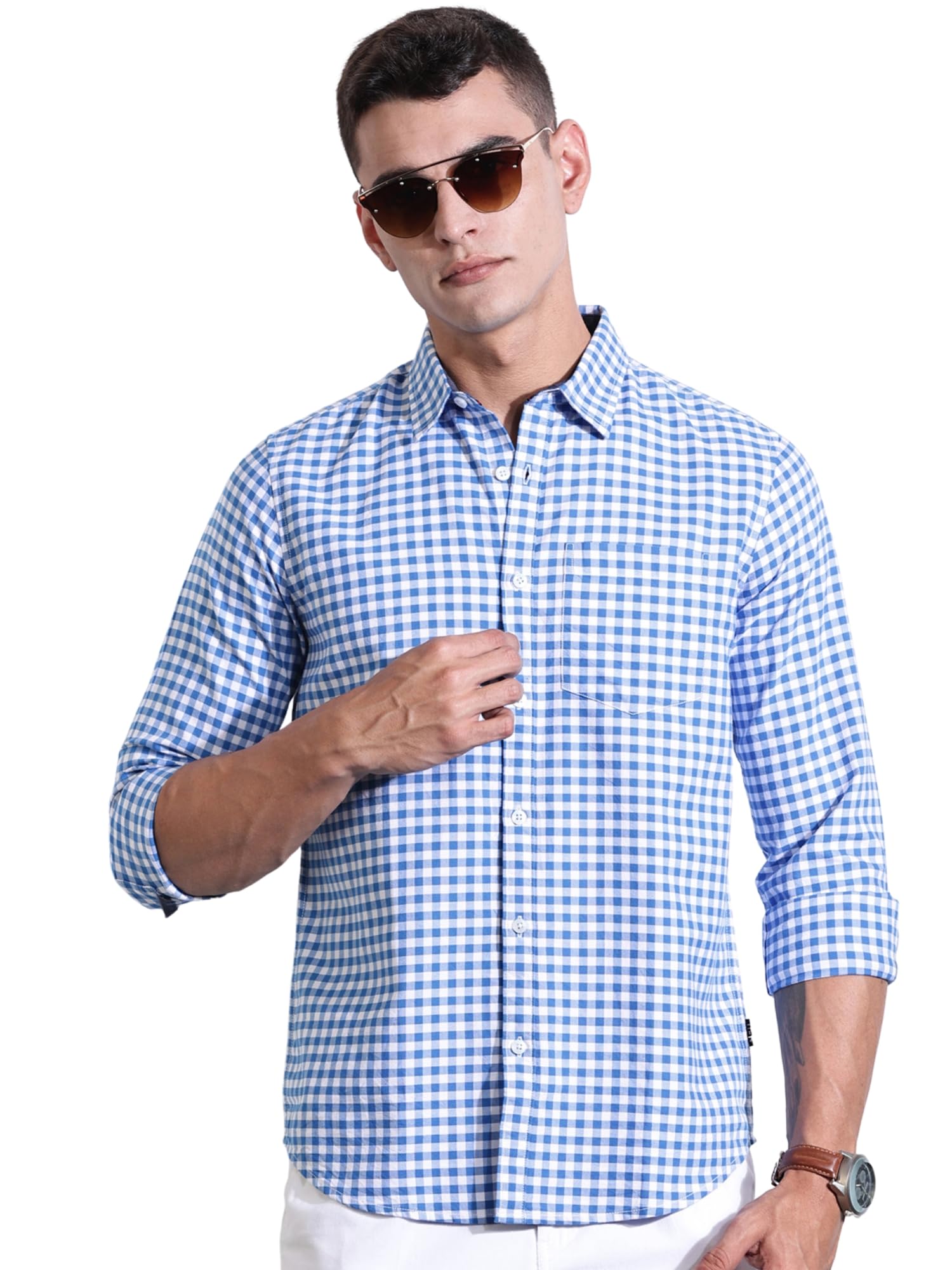 thomas scott Men | Long Sleeves | Gingham Checks | 100% Cotton | Spread Collar | Casual Shirt | (Available in Plus Size)-picture-27
