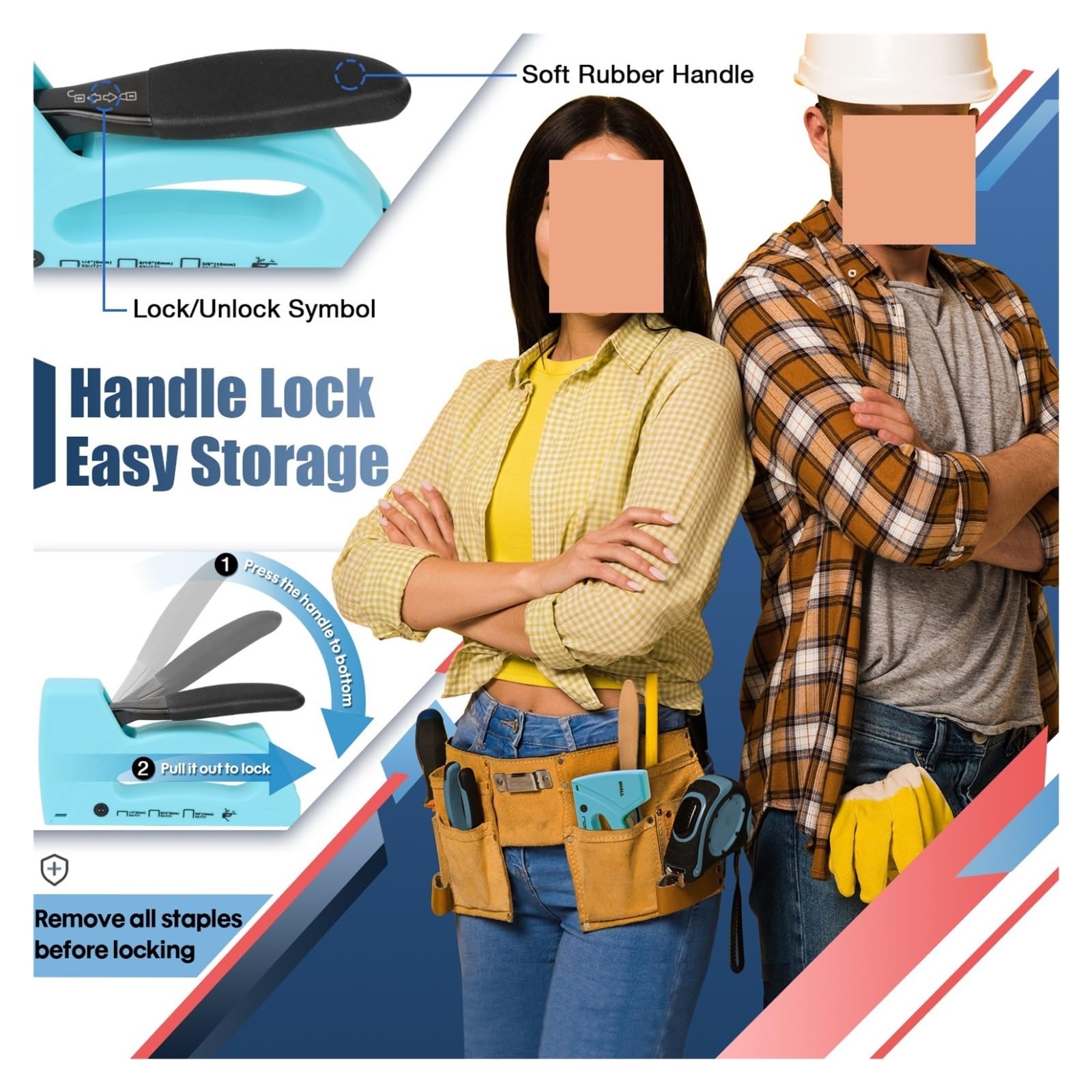 Zszywacz Pistolet Do Gwoździ Do Lekkiej Obróbki Drewna Zszywacz Tapicerski Z 1600 Szt. Zszywek JT21 Do Dekoracji Domu DIY Do mocowania materiałów, dekoracji, stolarki(Blue)
