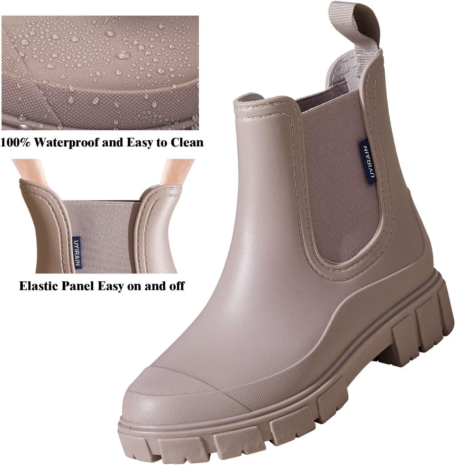 Short Rain Boots Women Waterproof Ankle Rainboots Fashion Chelsea Boots Non-Slip Garden Shoes for Outdoor Work Booties