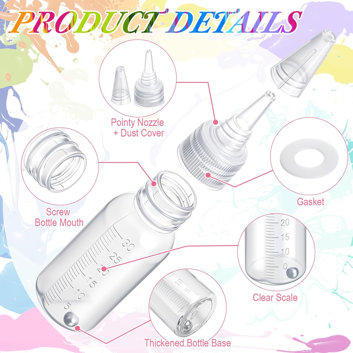 20 Pcs Airbrush Paint Bottles Jars 1oz/30ml Plastic Paint Containers of Acrylic Storage with Mixing Ball and 10 Pcs Funnel Bottle Mixer Resealable Squeeze Bottles for Storing Arts Liquids