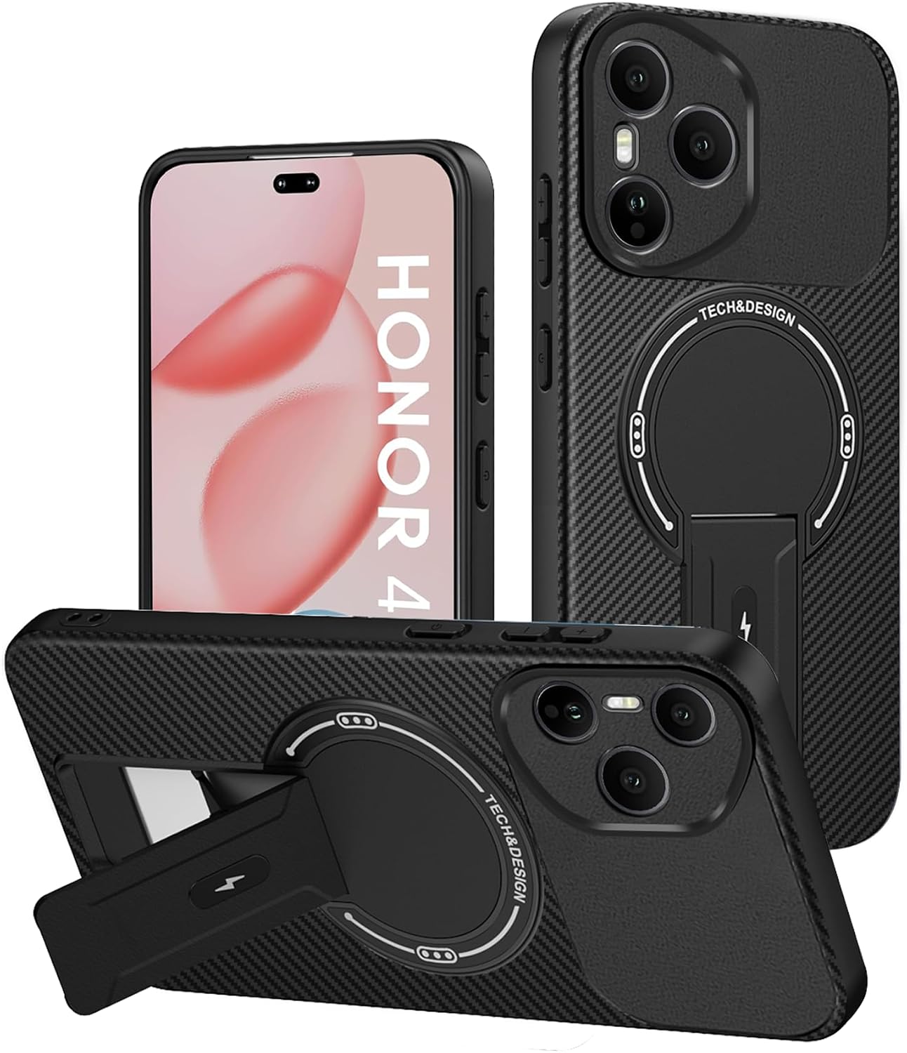 Case for Honor 400 Pro Ultra Thin Shockproof Protective Case with Foldable Stand Magnetic Case Made of Carbon Fibre Scratch-Resistant Mobile Phone Case for Honor 400 Pro 5G Black