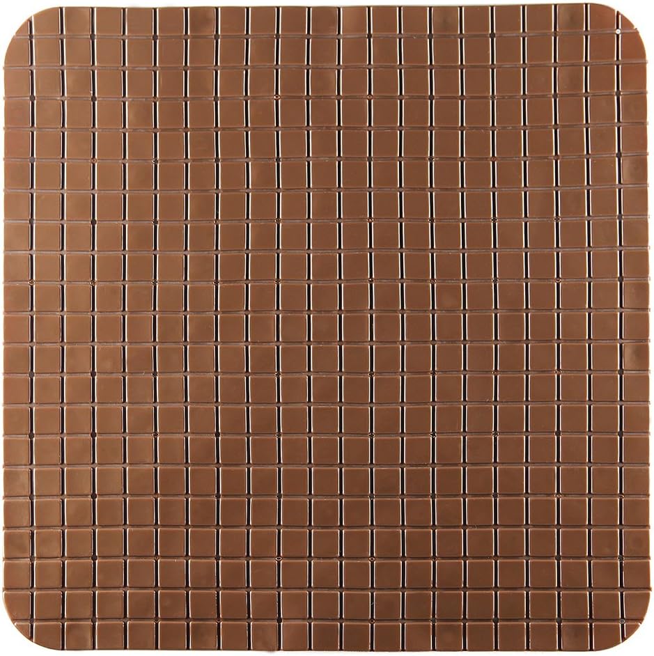 Square Non-Slip Anti-Bacterial Machine Washable PVC Suction Bath Mat 51 x 51 cm for Shower Tub Safe (20x20 Inch, Brown)
