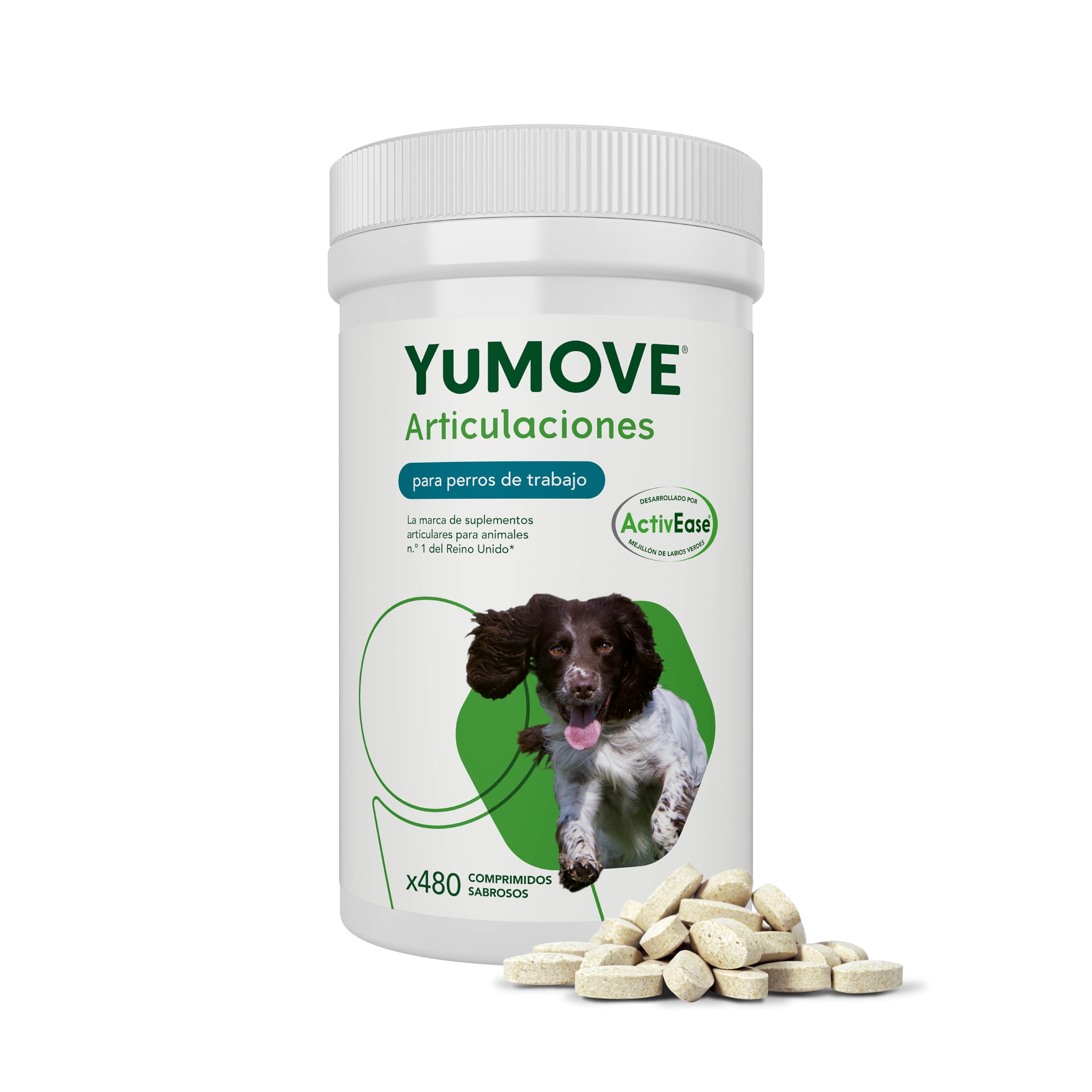Yumove Condroprotector Perros Trabajo, 480 Comprimidos ActivEase Movilidad | Patente Pendiente, Mejillón Verde, Betaglucanos, Todas las Razas, Omega-3, Respaldo Científico, Recomendado por Veterinarios