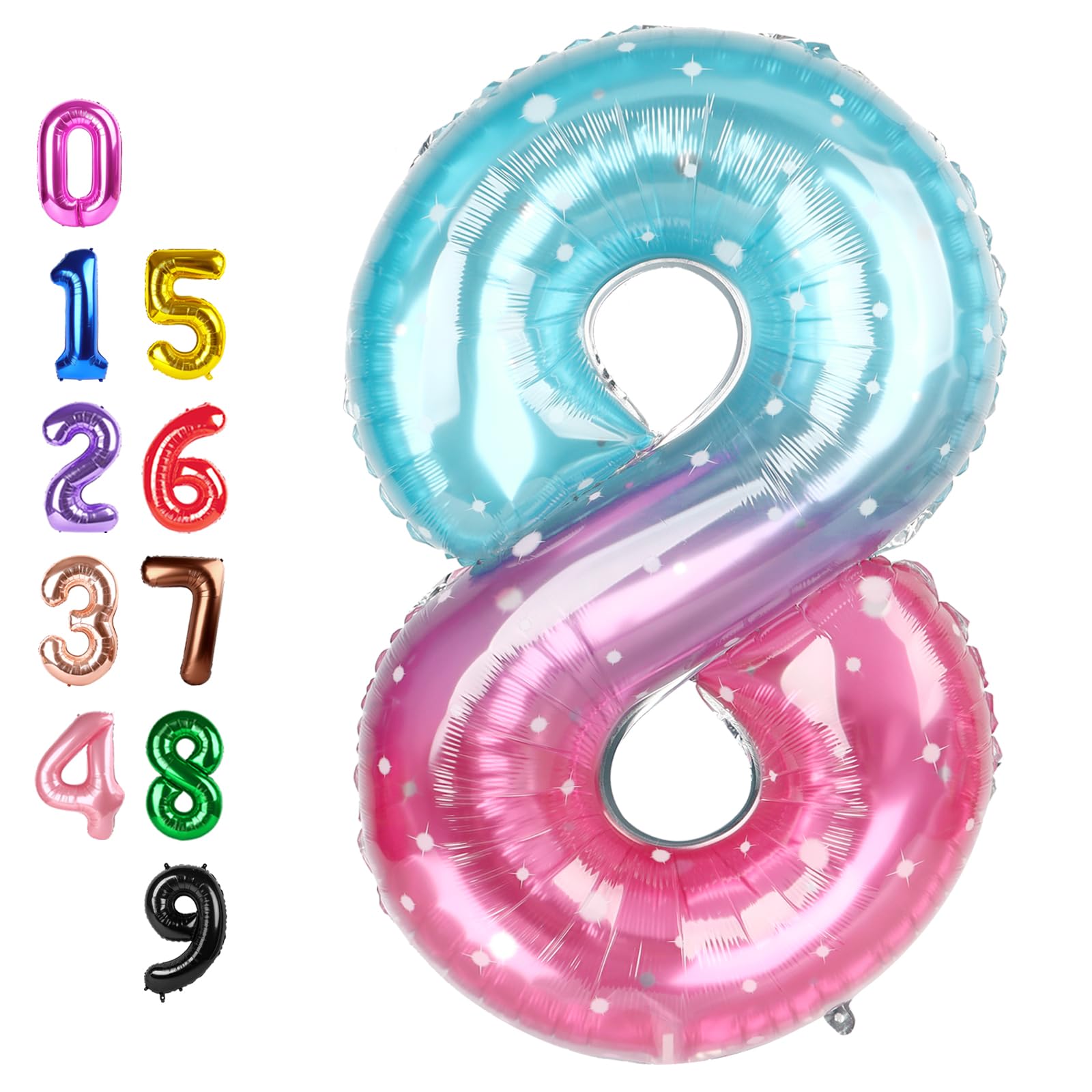 Number Balloons 8 Balloon 40 inch for 8 Birthday Decorations, Blue and Pink