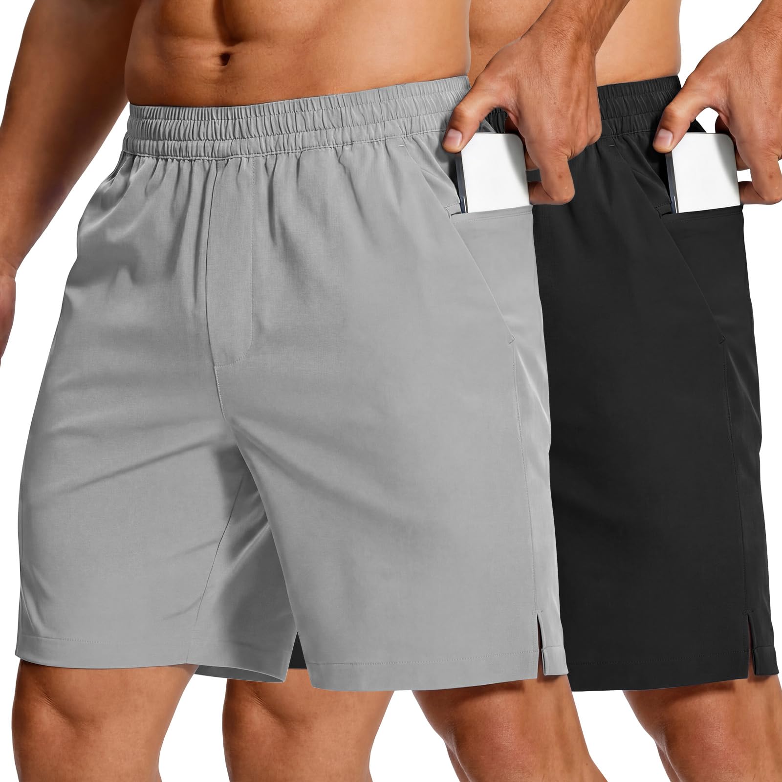 2 Pack Men Athletic Shorts Quick Dry Workout Sport Shorts Lightweight Activewear Gym Running with Pockets