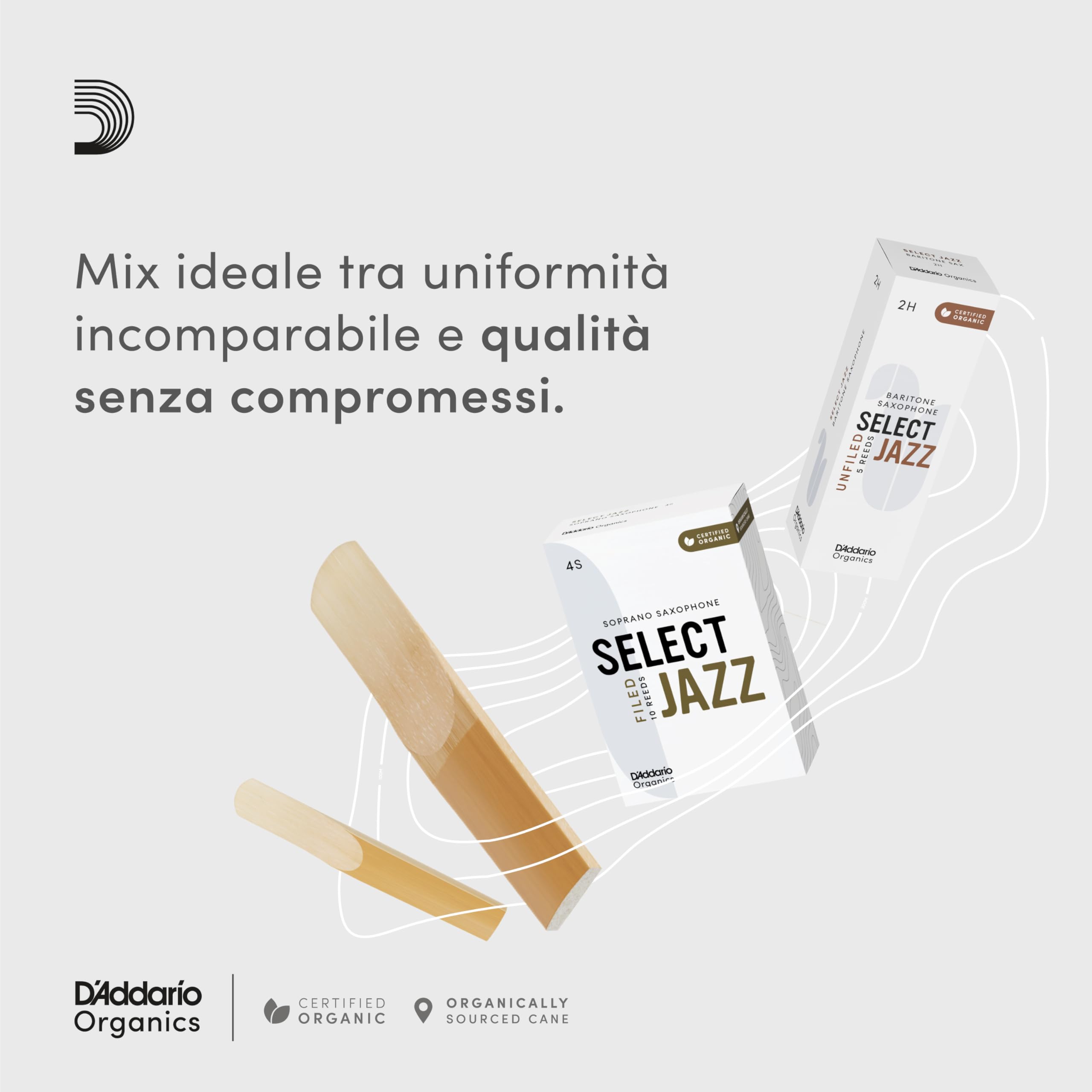 D'Addario Organic Select Jazz Filed Soprano Ance per Sassofono - Ance per Sax - La prima e unica Ancia Biologica - 3 Morbido, 5 Pacchetto