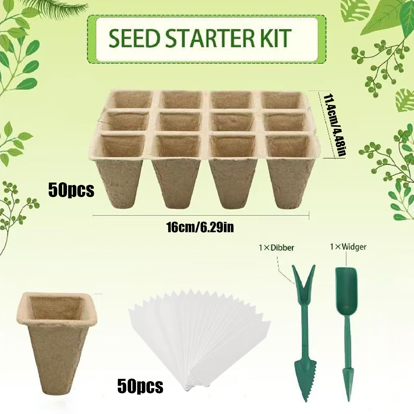 Macetas de Inicio para Plantas Kit de Vasos de Trasplante de 12 Celdas | con Herramientas y Etiquetas Vasos de Plantación Amigables con Raíces para el Cuidado Crecimiento y
