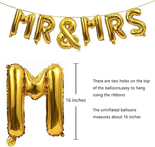 Miniatura 10 de SHUNTAI Globos dorados para decoración de fiesta de compromiso, globos dorados de 16 pulgadas con letras de Miss a Sra. Kit de pancartas de aluminio