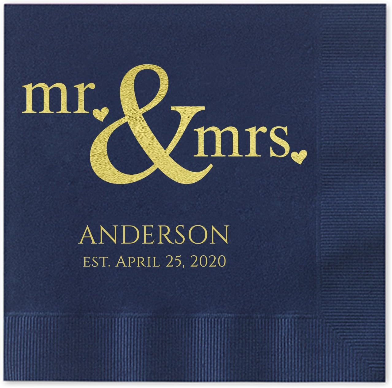 Personalized Mr And Mrs Hearts Luncheon Napkins / 100 Custom Printed Red Paper Coined Wedding Dinner Napkins/Foil 6 1/2'' x 6 1/2'' Anniversary Napkin/Made In The USA