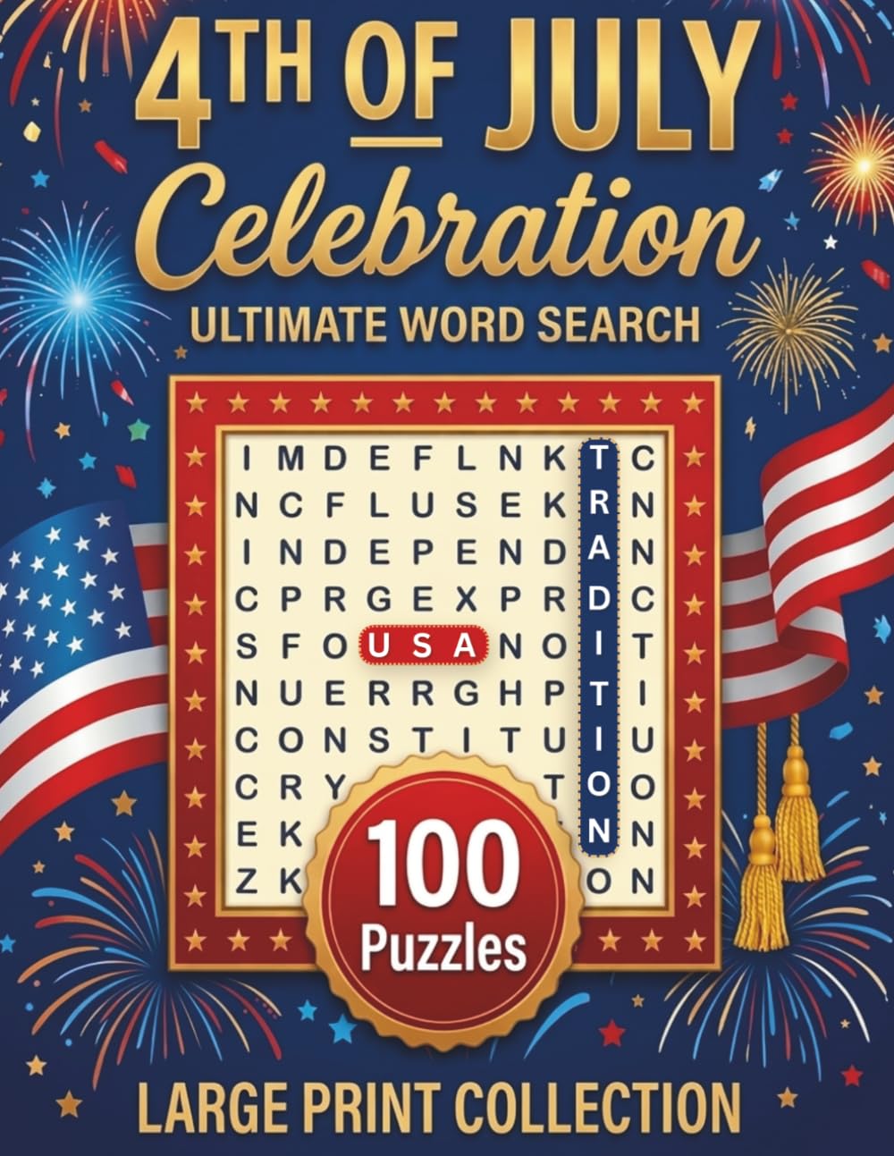 4th of July Celebration - Ultimate Word Search: 100 Patriotic Puzzles for Adults and Kids, Independence Day Themed Large Print Word Find with Solutions