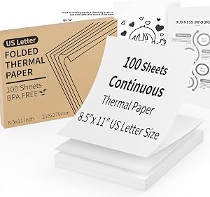 Continuous Thermal Printer Paper 8.5" x 11" US Letter Size - High-Efficiency Durable Printing for Home Work, Printing Contract, Compatible with Most Thermal Printers (100 Sheets/Continuous Folding)