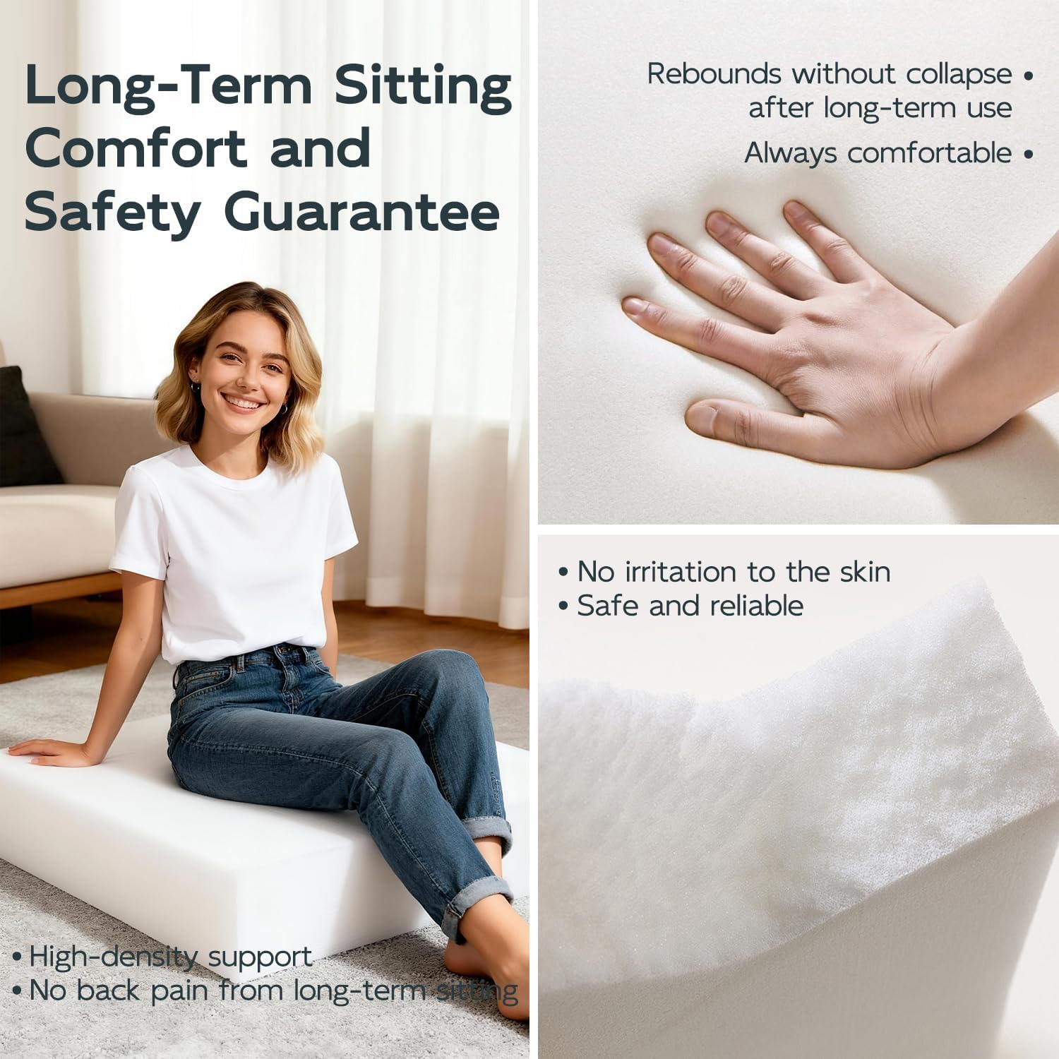 Vicatiful High Density Upholstery Foam - 6" x 24" x 72" Firm Foam Padding, Memory Foam for Couch & Seat Cushion Replacement/DIY Home Decor/Protective Packaging