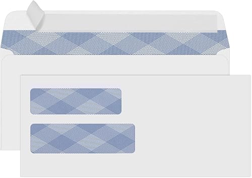 500#10 Double Window Security Envelopes, PANDRI NO.10 Self-Seal Window Envelopes Designed for QuickBooks Invoices, Business Statements & Documents - Number 10 Size 4 1/8 Inch X 9 1/2 Inch - 24 LB