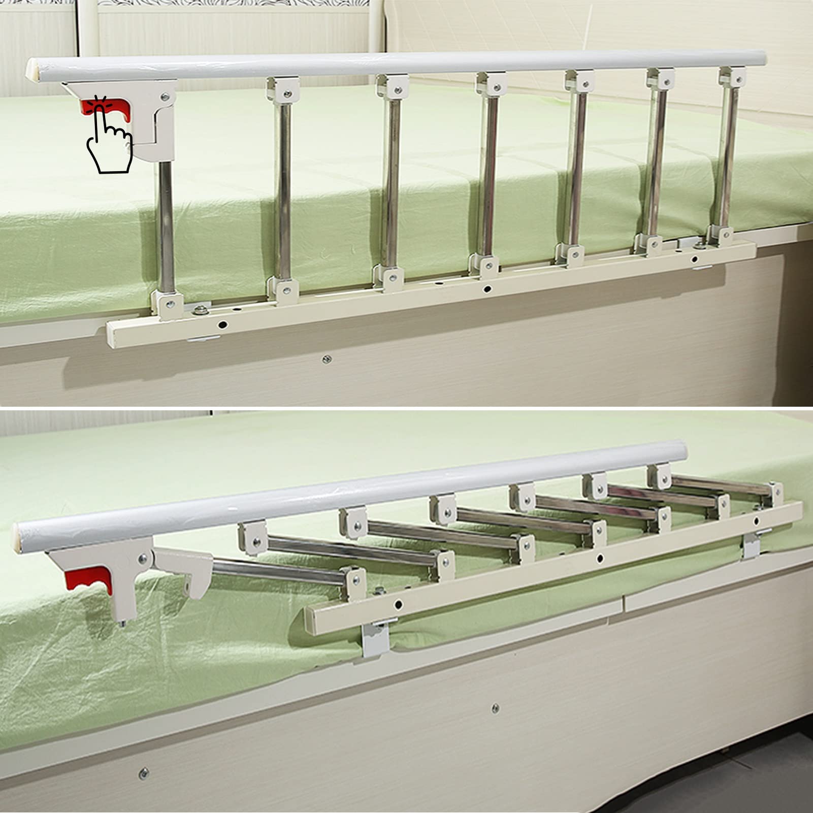 Bettgitter Rausfallschutz Erwachsene, Bettschutzgitter Klappbar | 106x40CM Aufstehhilfe Bett, Haltegriffe für senioren und behinderte , Faltbare schutz pflegebett, 7 Vertikale Balken, Weiß