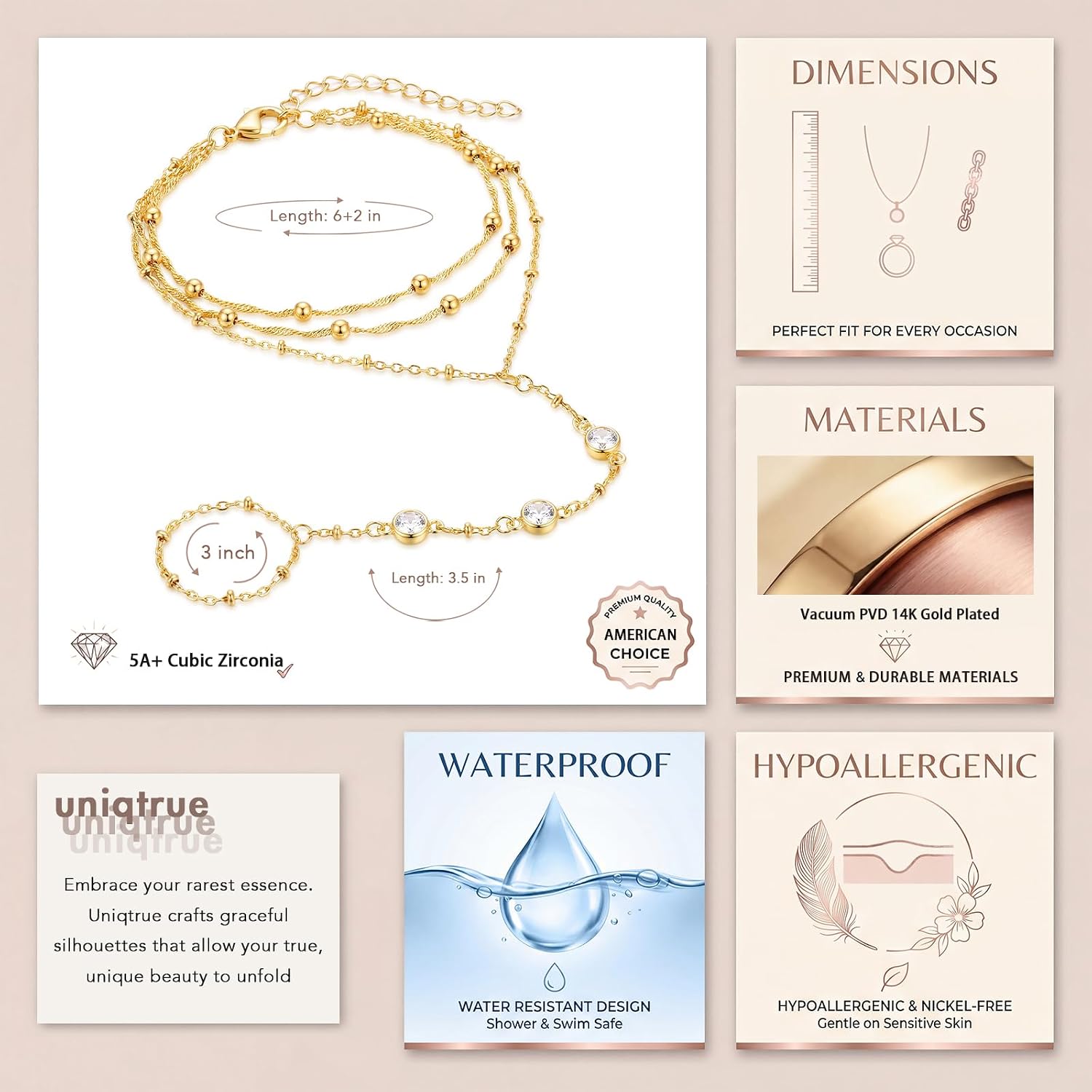Dainty Clover Bracelets for Women, 14K Gold/Silver Plated Cubic Zirconia Waterproof Charm Chain Bracelet Trendy Beach Summer Adjustable Link Bracelet Fashion Jewelry Gift image 4