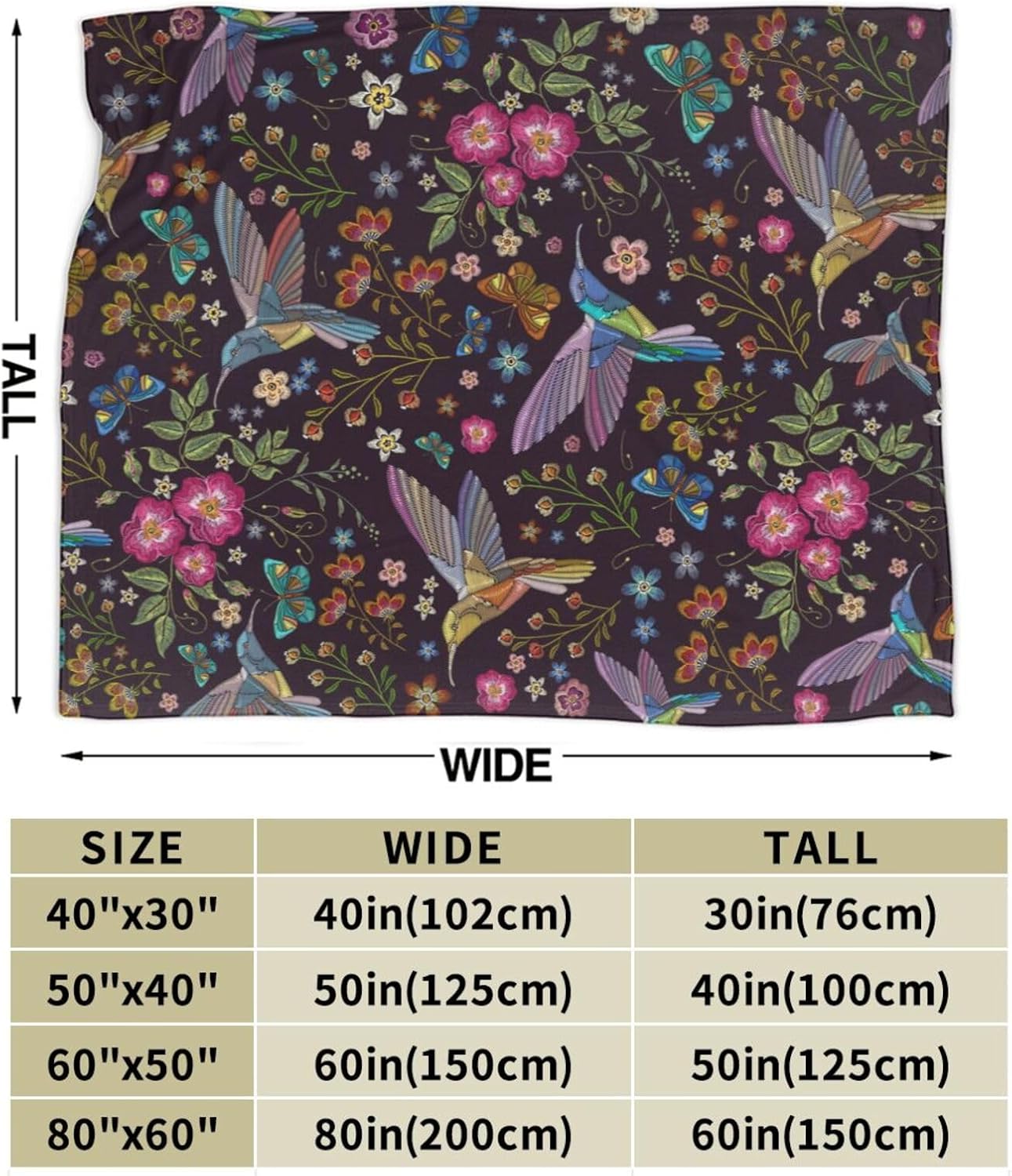Hummingbird Gifts for Women Flower Throw Blanket Bird Gifts for Women Mom Girls, Floral Decor for Home Bedroom Living Room 40"x50" - Image 3