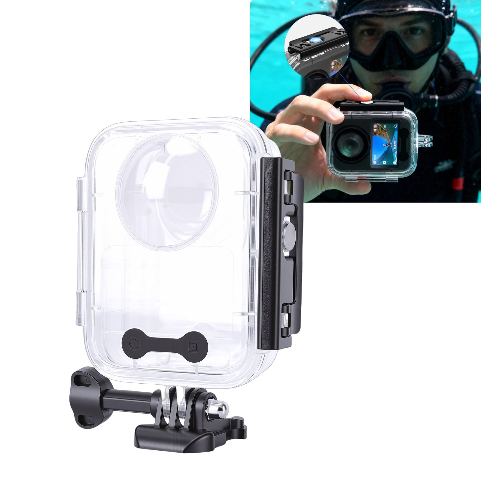 Dpofirs Custodia Subacquea per Fotocamera Impermeabile, Custodia Subacquea per 360, Protettiva da 45 M con Copriobiettivo in Silicone e Staffa, per Snorkeling Nuoto Surf Sci