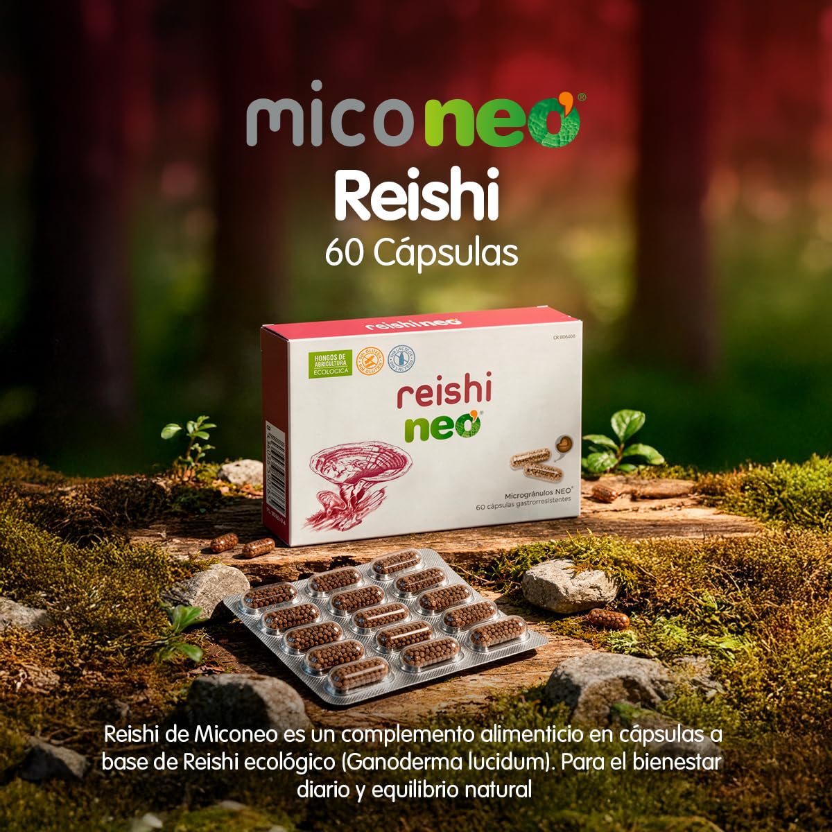 MICO NEO | Complemento Alimenticio 60 Cápsulas | Para Aumentar las Defensas y Proporcionar Energía Diaria | A Base de Reishi Camu-Camu y Vitamina C | Apto para Vegetarianos | Tomar 1 o 2 al día