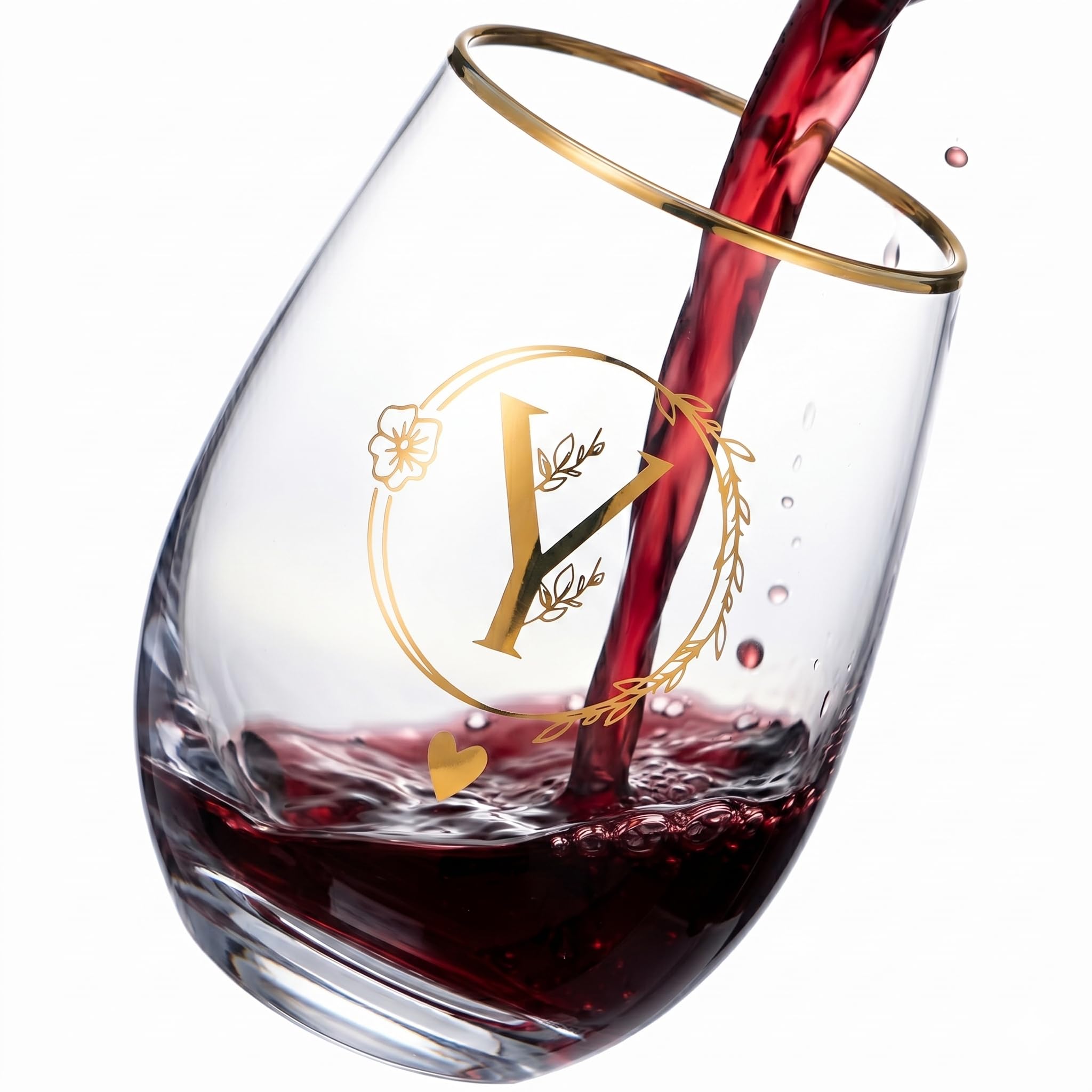 DIQUENEW Letter A-Z Wine Tumbler, 15oz Glass Cup, Gold Printed, Gift for Women, Bachelorette Party, Maid of Honour (Y)