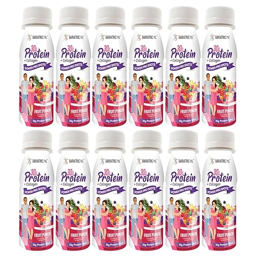 BariatricPal 1.06 oz de proteína de suero y colágeno Power Pro Shots sin azúcar - Ponche de frutas (12 botellas)