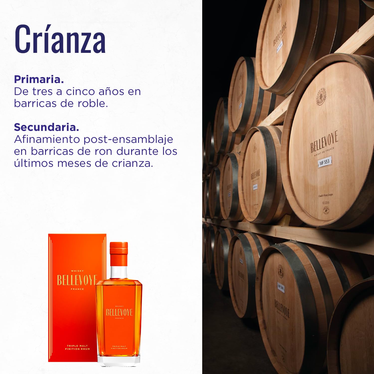 BELLEVOYE - Triple Malt - Whisky Francés Bellevoye Orange - Medalla del Maestro 2023 The World Whisky Masters - 43% De Alcohol - 100% Origen Francia - 700 ml