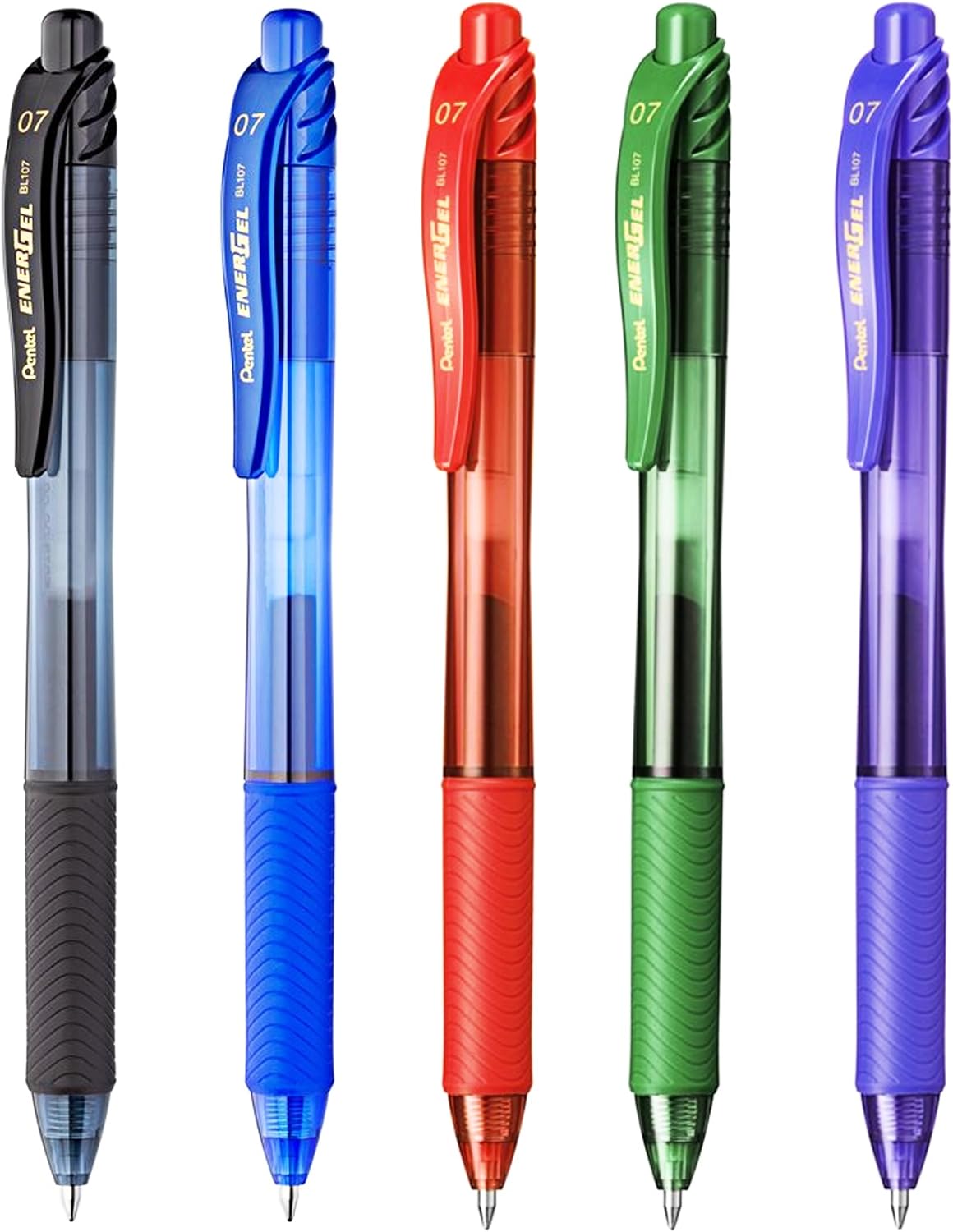 Pentel EnerGel-X BL107 – Set 5 Penne Roller Gel Punta 0,7 Mm – Colore Rosso, Corpo In Plastica Riciclata, Grip Gommoso