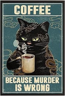 LBS4ALL Wall Decor Black Cat Coffee Because Murder is Wrong Metal Tin Sign Bar Pub Man Cave Wall Decor 150mm x 200mm