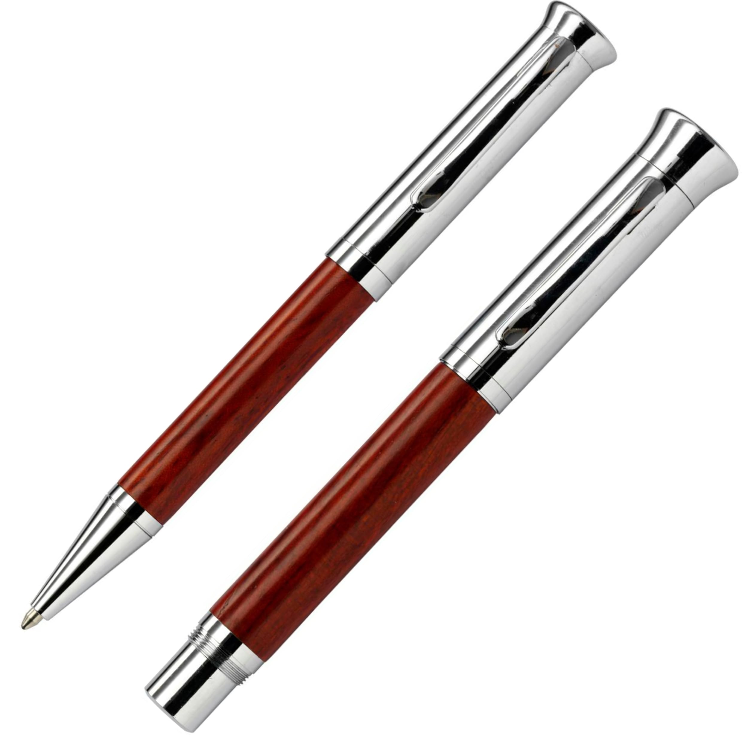 Juego de texto 'Juist' de madera de rosal – Madera de funda, bolígrafo, roller ball