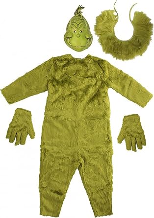 Deluxe Adult Grinch Costume | Men's Dr. Seuss The Grinch Green Jumpsuit with Latex Full Mask, Collar & Elongated Gloves
