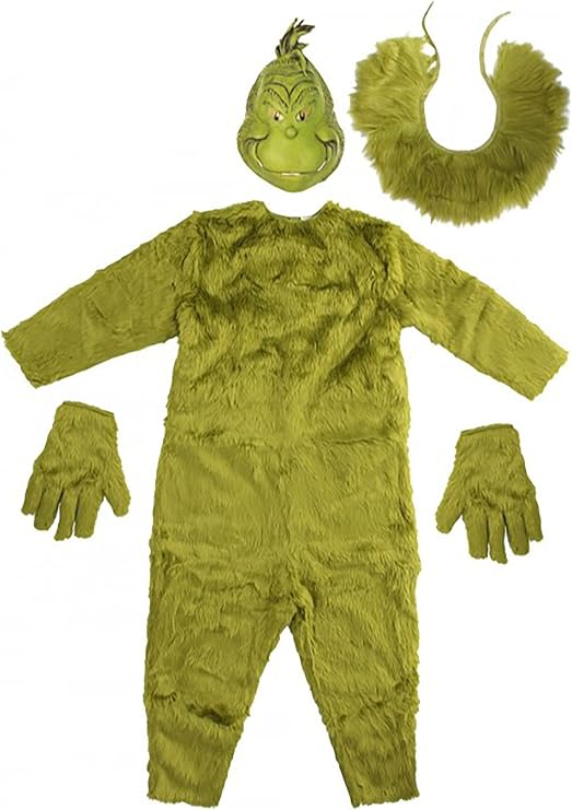 Deluxe Adult Grinch Costume | Men's Dr. Seuss The Grinch Green Jumpsuit with Latex Full Mask, Collar & Elongated Gloves