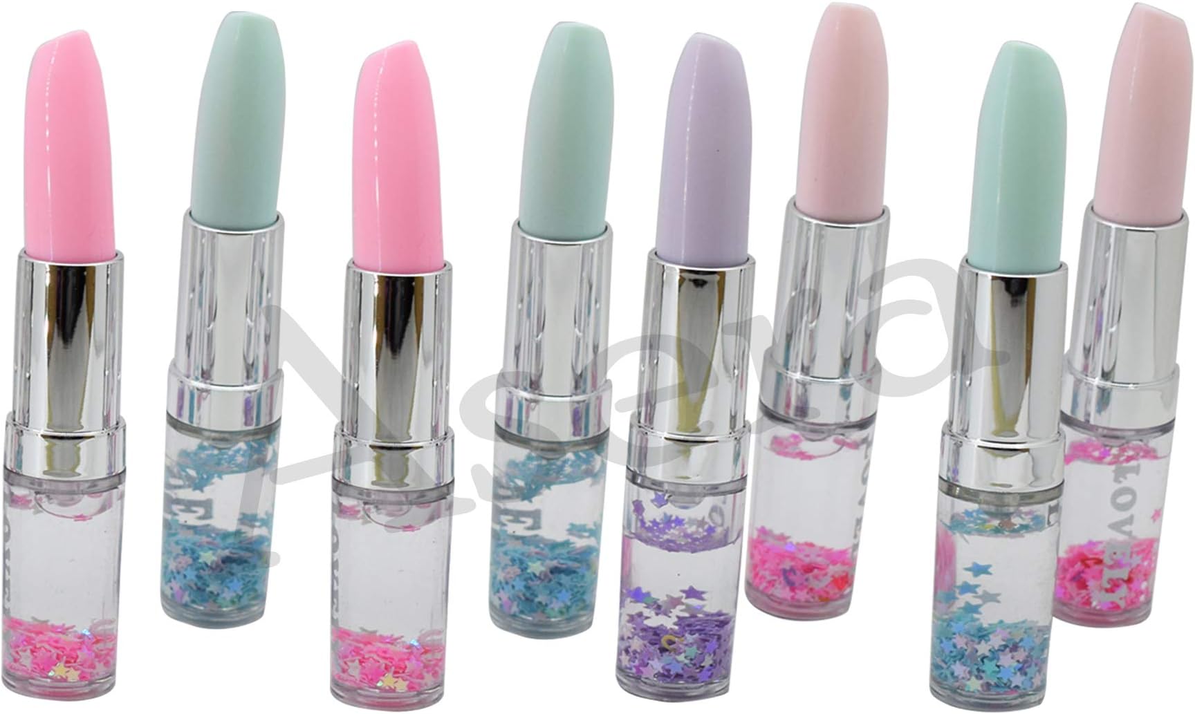 Asera Lipstick Shape Ink Gel Pen With Glitter|Sparkle For Children Gift Stationery Supplies Birthday Return Gifts For Kids Set Of 8 Pcs|Blue