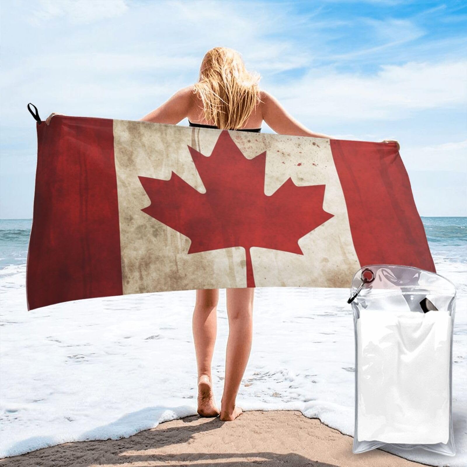 DWVTSLH Microfiber Sand Free Beach Towel 27.5"x55", Quick Dry Absorbent Travel Towel Large Camping Blanket, Retro Canada Flag Bath Towels Lightweight Pool Swim Towels for Vacation Essentials