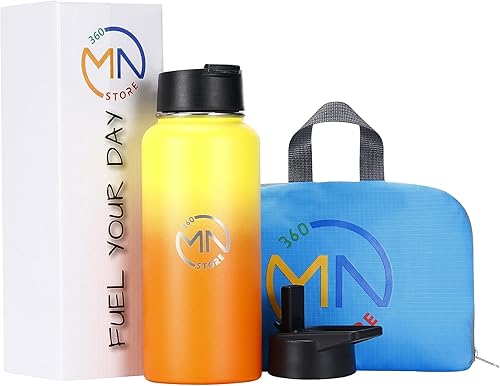 Botella de agua aislada, simple y moderna botella de agua de acero inoxidable con popote, mantiene el frío durante 16 horas y caliente durante 8